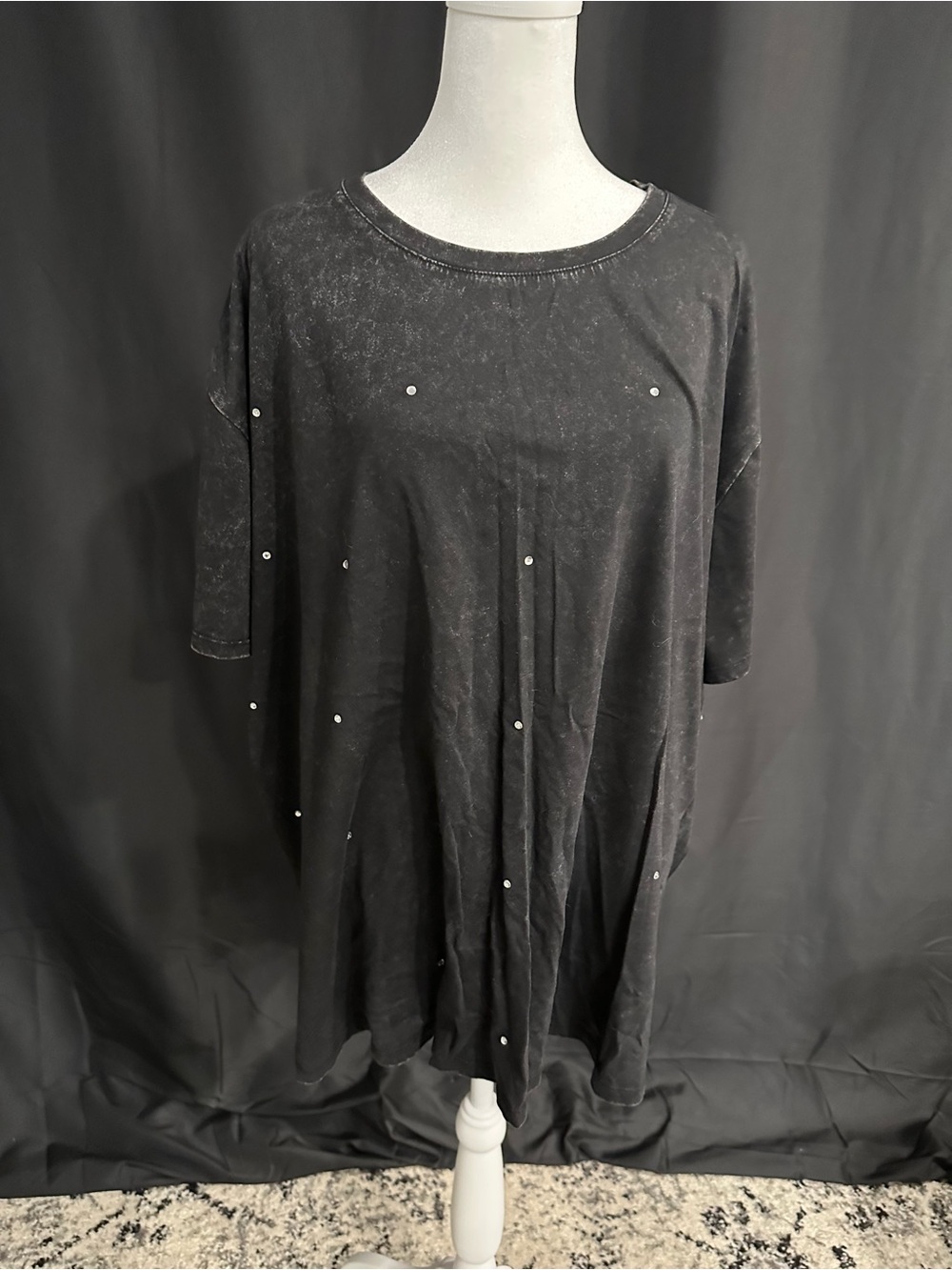 Maurices Black Short Sleeve Tee with Pearl Studs